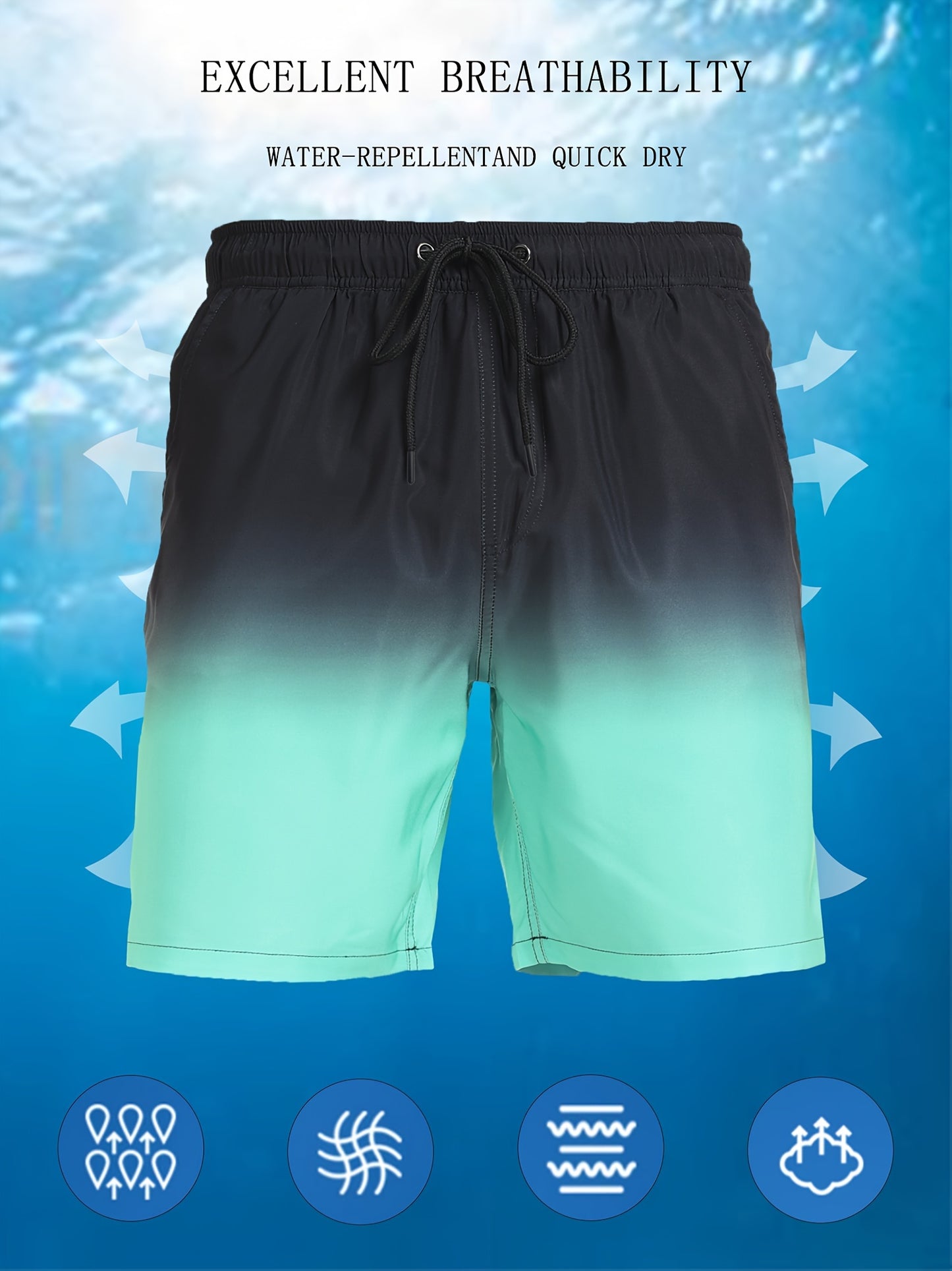 Men's Quick-Dry Beach Shorts with Tropical Palm Tree & Palm Leaf Print - Breathable Stretch Fabric for Summer, Outdoor, Hiking, Swimming - Machine Washable Casual Athletic Shorts, Outdoor Activewear, Summer Shorts