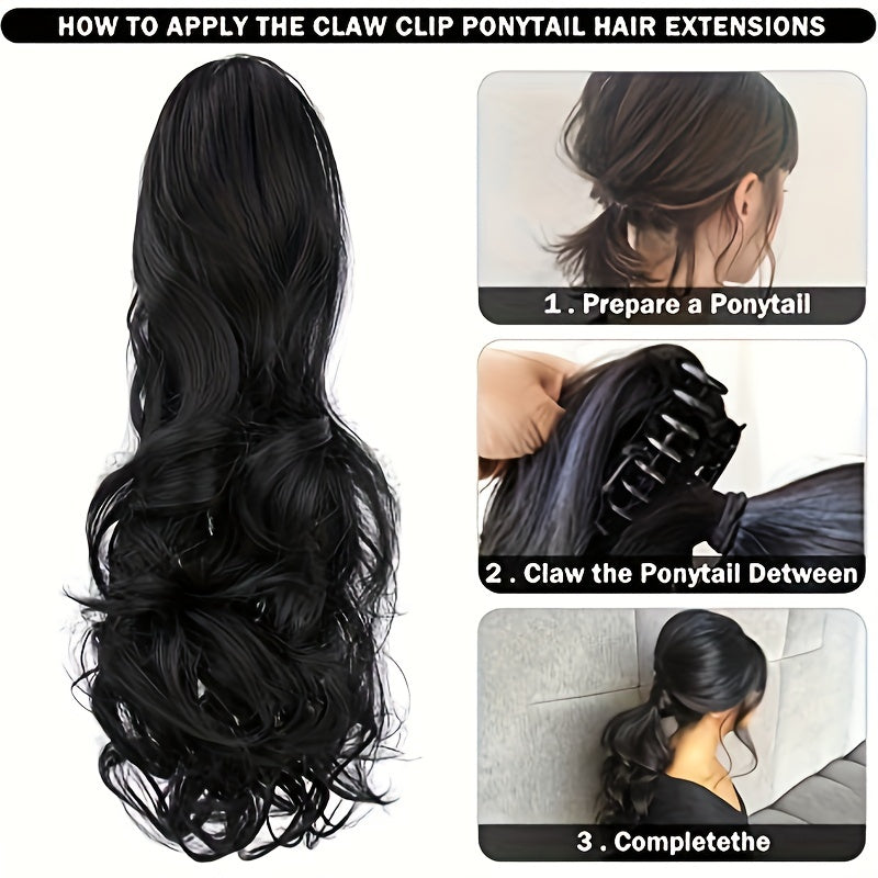 Long Wavy Ponytail Extensions - 55.88 cm Claw Clip In Synthetic Hair Piece For Women - Add Volume And Style To Your Hair Halloween Christmas