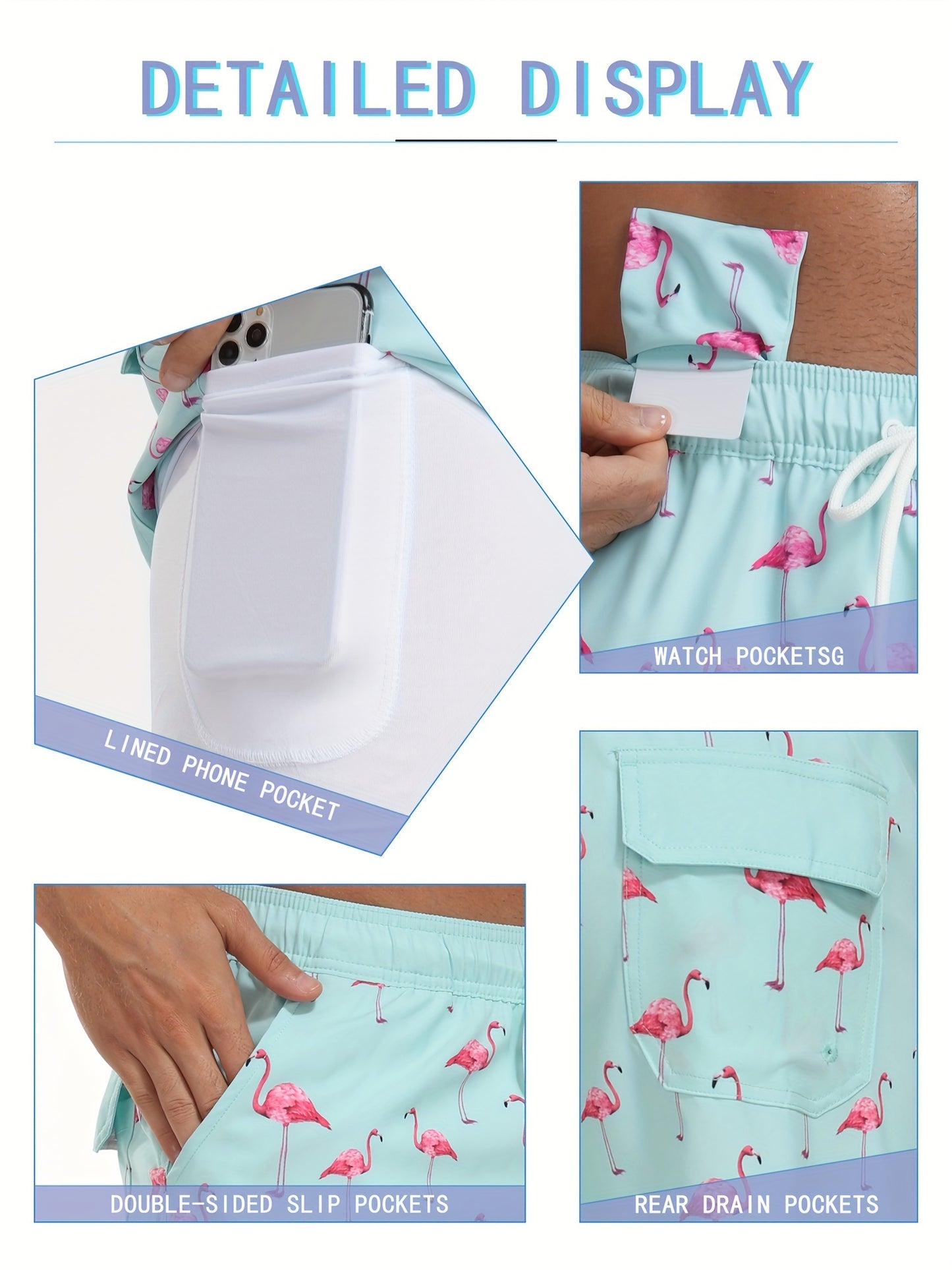 Men's Quick-Dry Beach Shorts with Tropical Palm Tree & Palm Leaf Print - Breathable Stretch Fabric for Summer, Outdoor, Hiking, Swimming - Machine Washable Casual Athletic Shorts, Outdoor Activewear, Summer Shorts