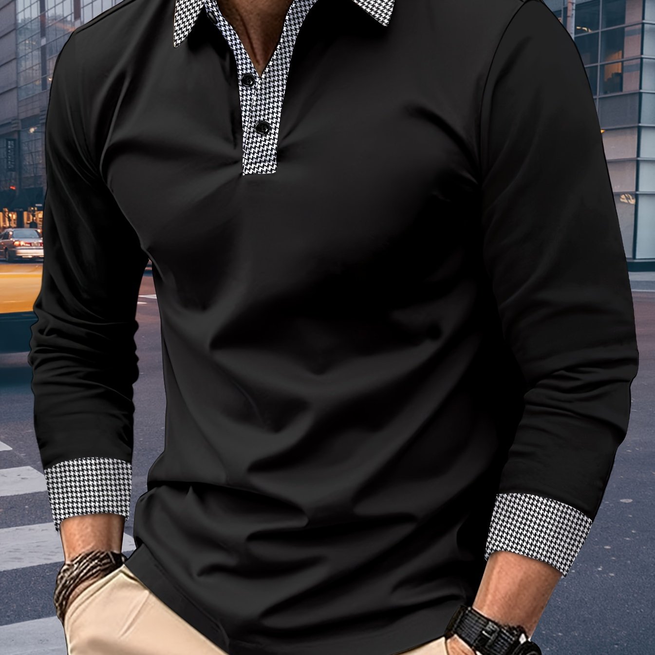 Men's Casual V-Neck Long Sleeve Rugby Shirt For Spring Autumn, Men's Clothing