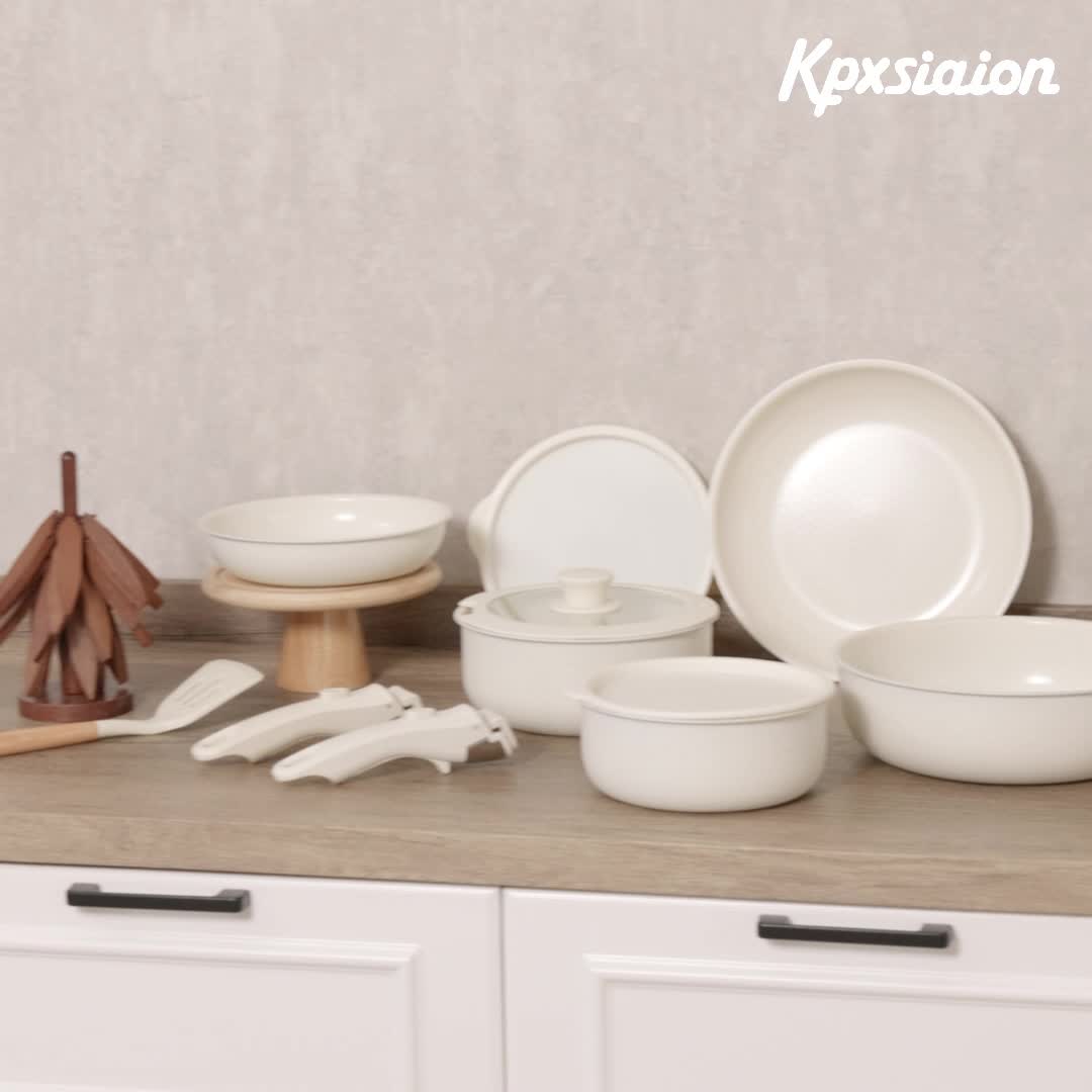 Kpxsiaion Ceramic Coating Nonstick Cookware Set 12pcs with Detachable Handle, Induction Dishwasher Oven Safe Pans and Pots Set, Home Cooking Essentials, Kitchen Cookware, Stylish Pots And Pans, Contemporary Cookware, Highqual