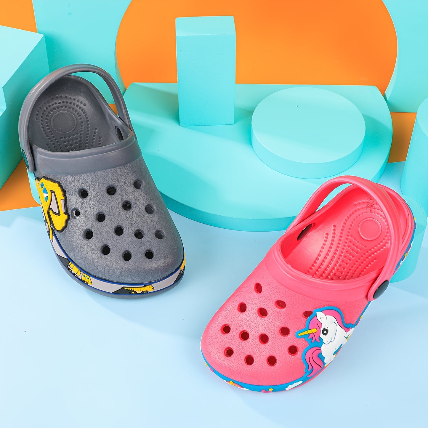 Toddler Girls Cute Cartoon Print Closed Toe Slip On Platform Clogs, Children's Casual Outdoor Anti-skid Hollow Out Sandals Beach Garden Shoes