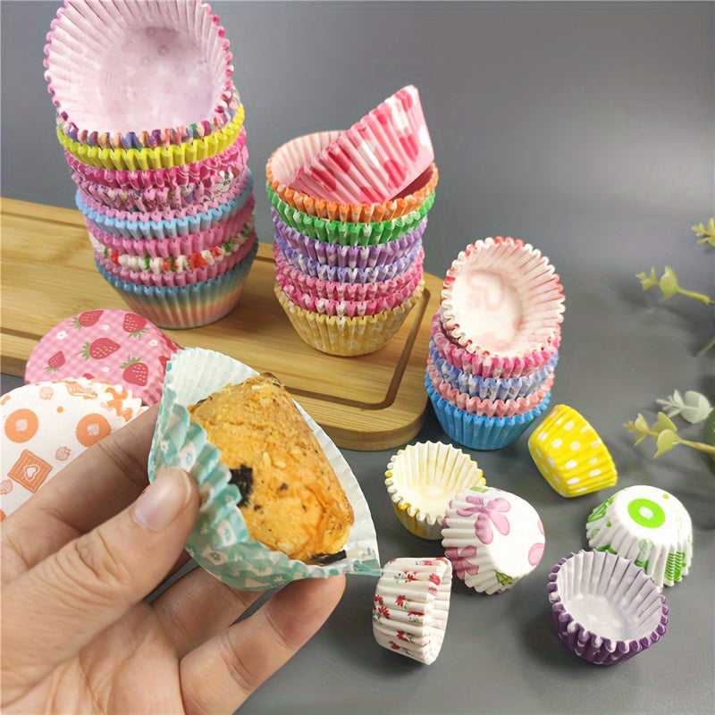 100pcs, Disposable Muffin Cups, Colorful Pattern Cupcake Cups, Greaseproof Paper Cupcake Liners, Muffin Molds, Baking Tools, Kitchen Gadgets, Kitchen Accessories