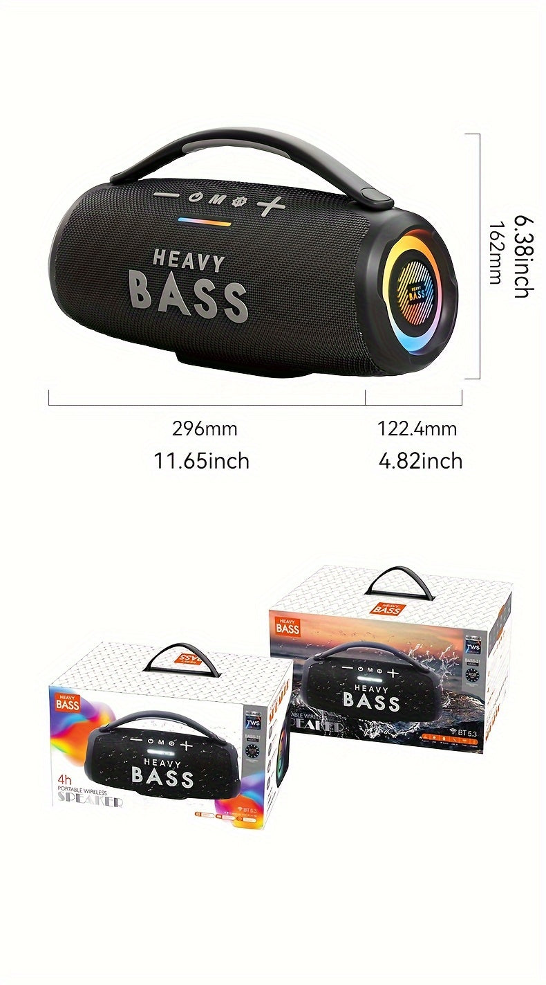 HEAVY BASS 30W Wireless Speaker with Subwoofer, USB-C Charging, Wireless, Built-in Mic, Portable PA System for Home Theater, Camping, Parties - Compatible with PC, Tablet, Smartphone, USB Drive - Ideal for DJs, Presentations,
