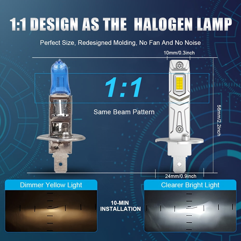 LupuAuto 4pcs H7 H1 LED Car Headlight Combo Kit, 6000K Cool White 300% Bright Led H7 H1 Low/High Beam Light, 1:1 Mini Size Plug And Play