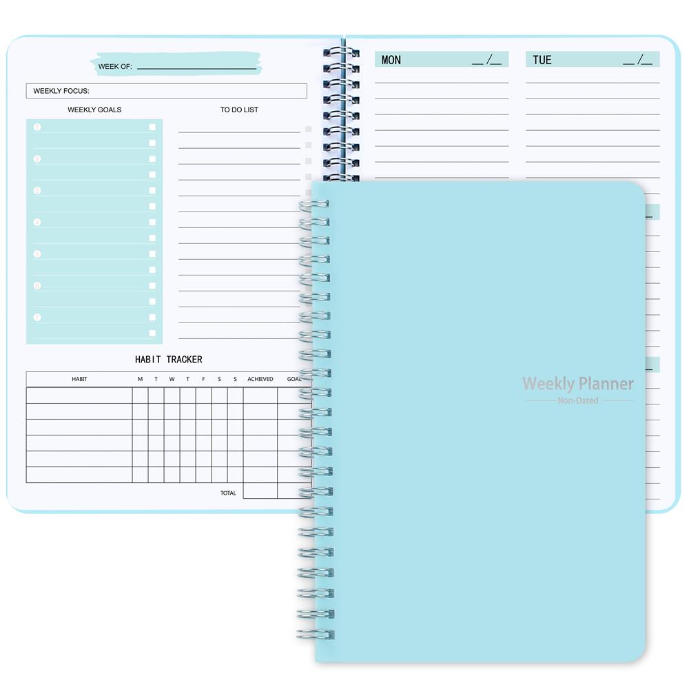 1pc Trees Spiral Undated A5 Daily Weekly Notebook Planner Agenda, Stationery Office School Supplies, Record Daily Plans To Achieve Future Goals, 21.08*13.97 Cm, 52 Sheets