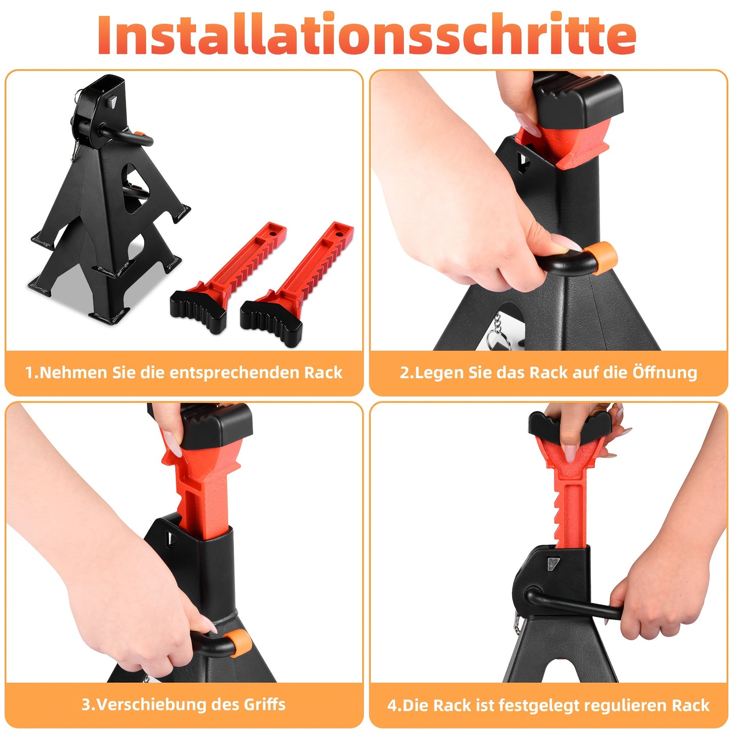 1-Pair Heavy Duty 6-Ton (12,0.0 g) & 3-Ton (6,0.0 g) Capacity Steel Jack Stands with Interlocking Stability, Secure Latches & Rubber Caps - Alloy Steel Construction, A-Frame Design for Car Repair, Vehicle Maintenance, Garage,