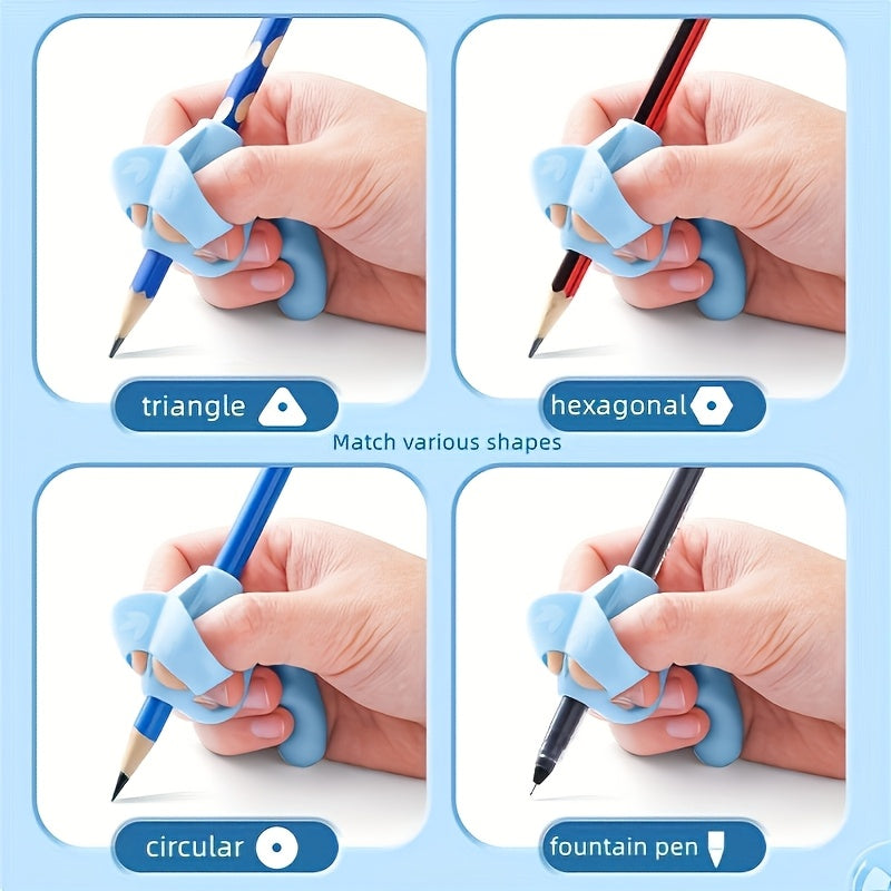 1/2/3/4-Pack Silicone Pen Grip Correctors - Handwriting Practice Aid with Soft Rubber Pencil Holders, Blue & Pink for Improved Posture & Error Correction, Educational Tool, Playful Design, Flexible Design