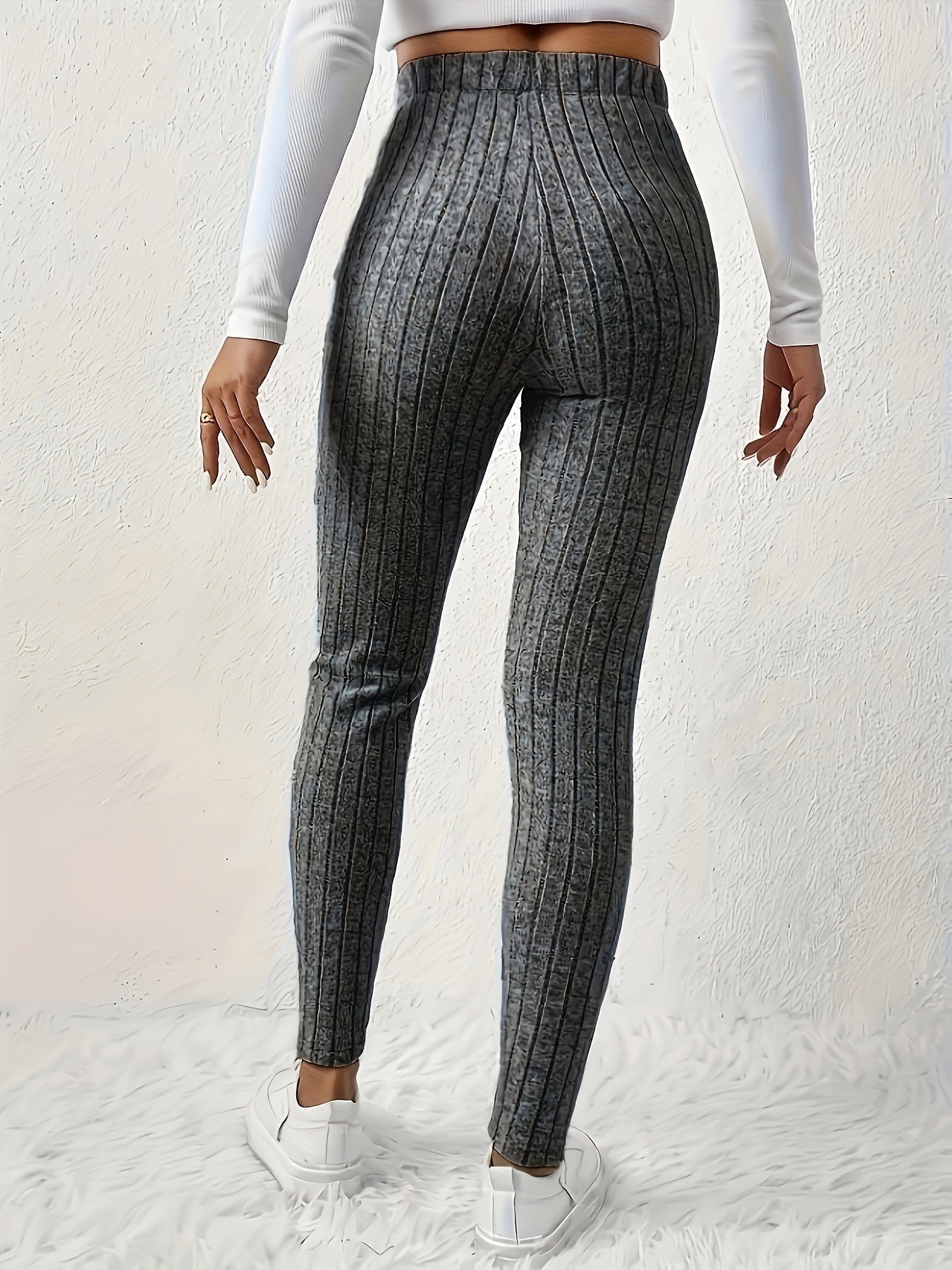 4pcs Women'S High-Waisted Leggings - Sexy Ribbed Design, Stretchy & Comfortable, Solid Colors (Black, Green, Purple, Beige) for Fall/Winter, Perfect for Running & Casual Wear, High Waisted Leggings