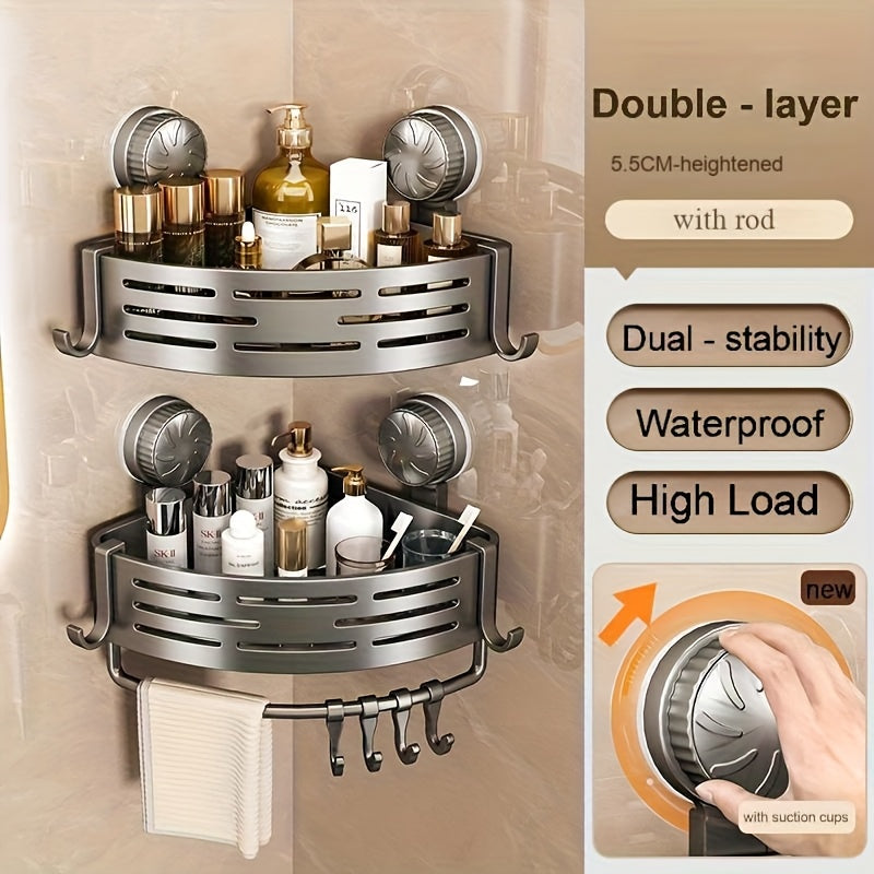 2pcs Wall-Mounted Corner Shower Caddies - No-Drill, Durable Plastic Bathroom Organizer with Multiple Compartments for Shampoo, Conditioner & Body Wash - Space-Saving Design for Shower & Sink Countertops, Shower Caddies for Ba