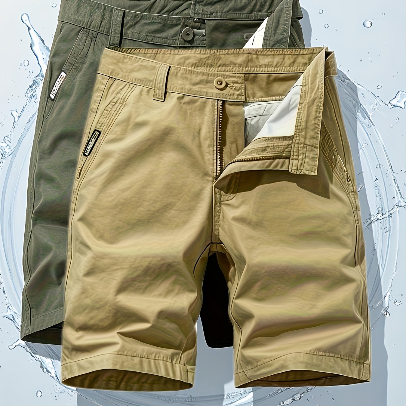 Two-Piece Set, Men's Solid Color Outdoor Casual Comfortable Breathable Multi-Pocket Cargo Shorts