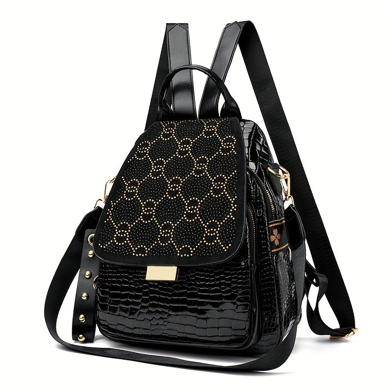 Women'S Fashionable Black Backpack with Diamond Pattern - Soft, Foldable, Zippered, Adjustable Shoulder Strap, Large Capacity, Versatile for Travel & Daily Commute, Casual Daypack|Stylish Backpack|Softshell Backpack