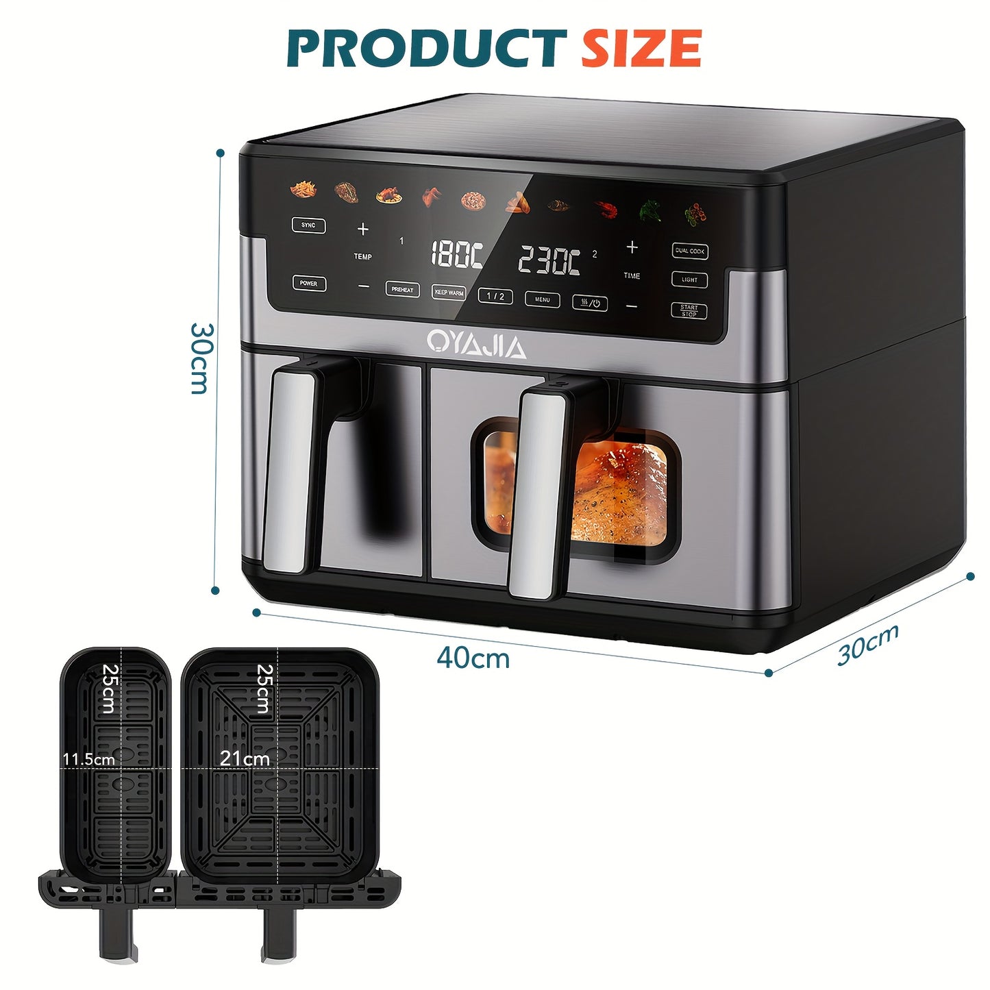 10/11L Air Fryer With Dual Flexi Baskets, Digital Touchscreen, 8 Cooking Modes, Adjustable Temperature, Viewing Window, Dishwasher-Safe, And Healthy Cooking Technology For Families And Meal Prep0/