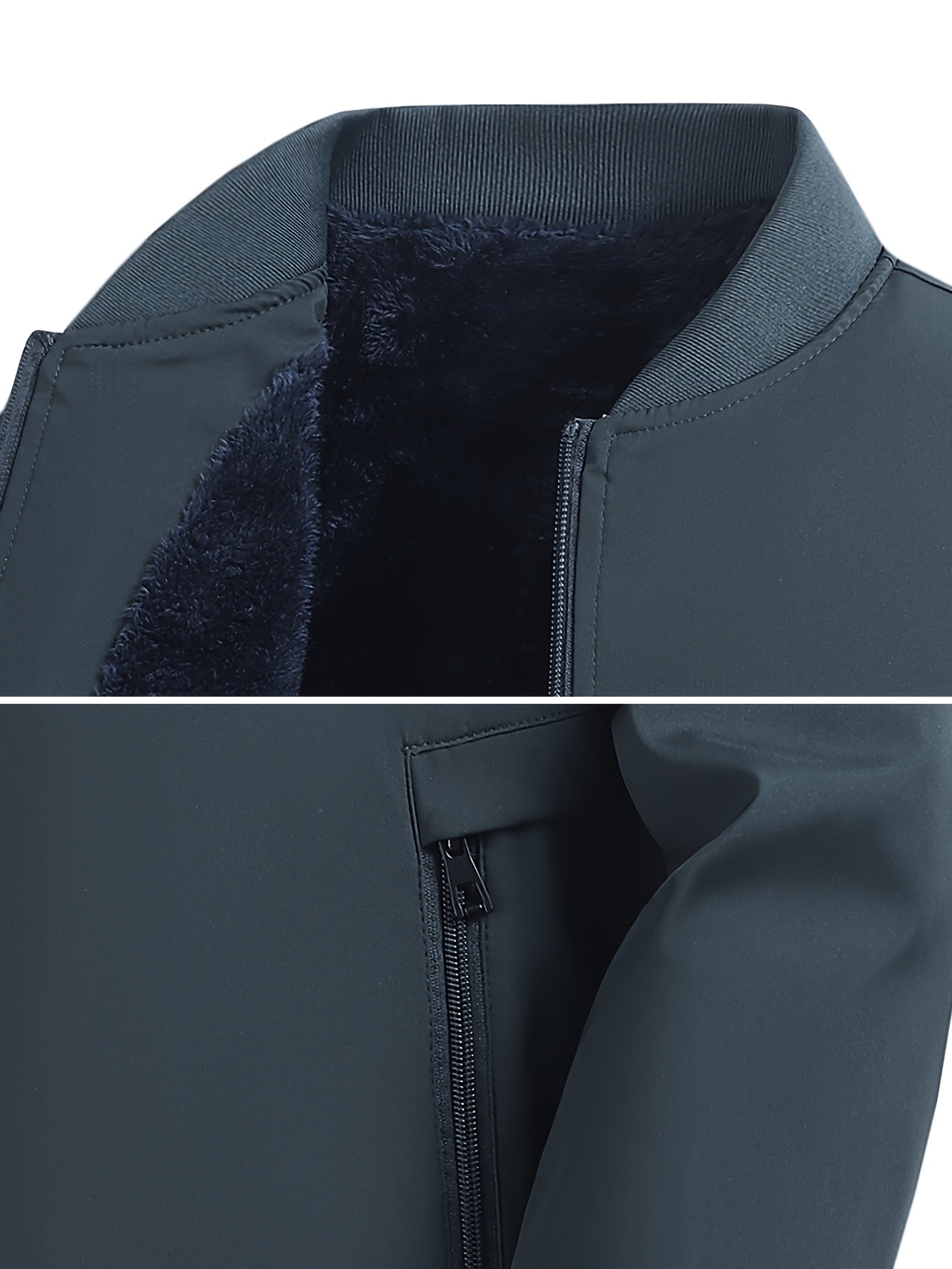 Men's Winter Insulated Full-Zip Jacket with Fleece Lining - Grey Casual Baseball Collar Coat, Zippered Pockets & Polyester Shell for Cold Weather, Outdoor & Everyday Use - Hand Washable (No Dry Clean)