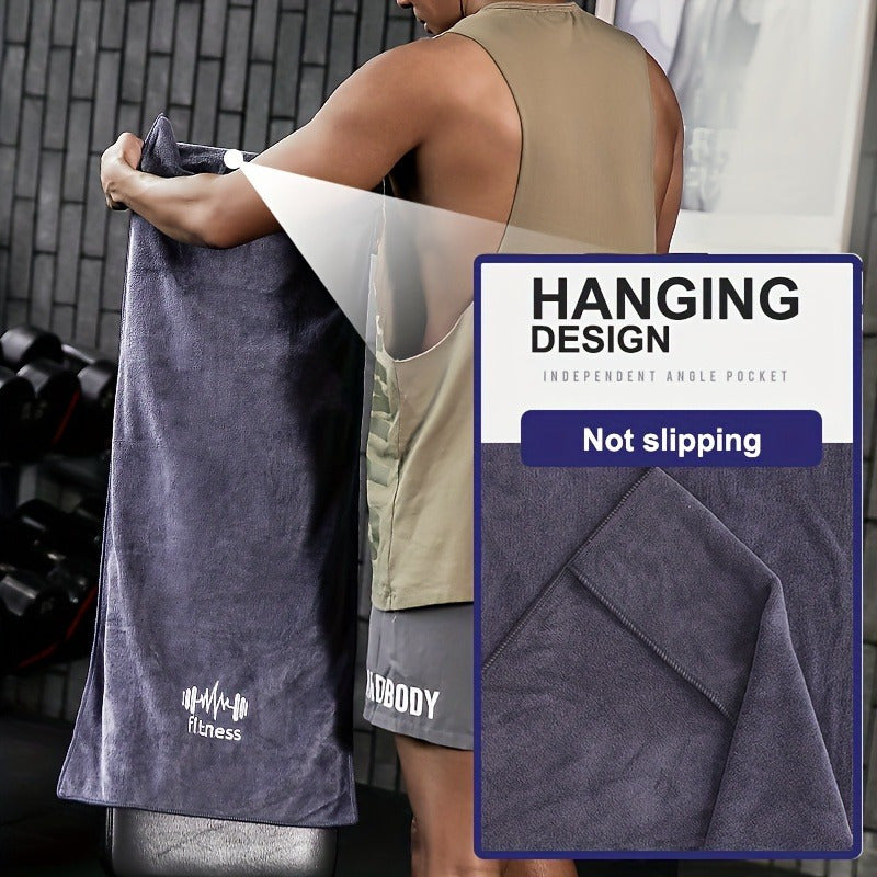 1pc Unisex Quick-Dry Sports Towel with Oversized Sleeve, Embroidered Fitness Motif, Ultra-Absorbent Gym Mat for Running, Outdoor, Badminton, Basketball - 40x95cm