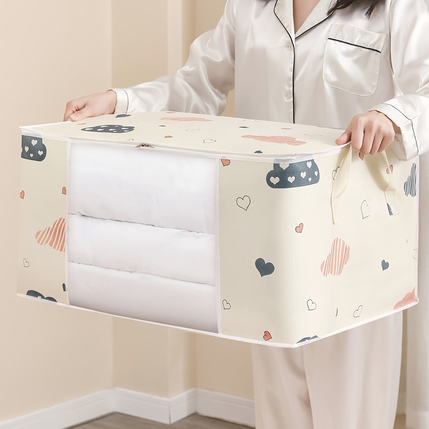 Large Capacity Clothes Storage Bag Organizer With Reinforced Handle, Suitable For Blankets, Bedding, Foldable With Sturdy Zipper, Clear Window Christmas, Halloween, Thanksgiving Gift Easter Gift
