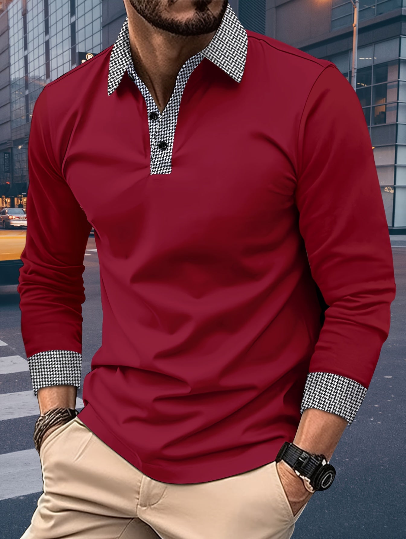 Men's Casual V-Neck Long Sleeve Rugby Shirt For Spring Autumn, Men's Clothing