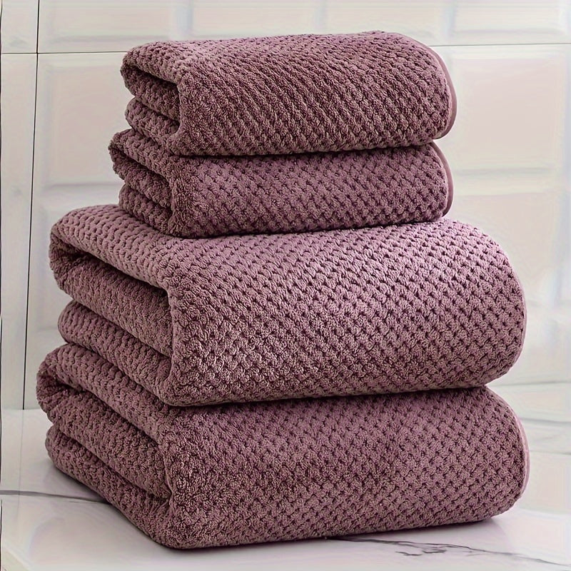 4pcs Luxury Pineapple Mesh Towel Set - Super Absorbent, Quick-Drying, Ultra-Soft, and Beige-Friendly Home Bath Towels - Ideal Bathroom Essentials with Fabric Weave,  Soft Texture, Ultrasoft Material, Skinfriendly Towel, Spa L