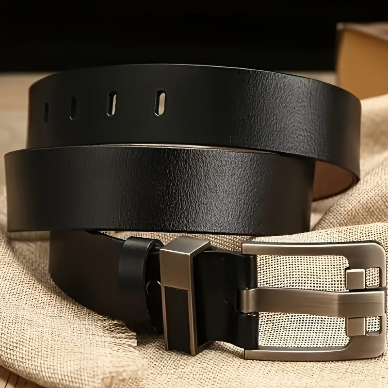 1pc Men'S Genuine Leather Belt with Square Retro Alloy Buckle - Black Casual Work & Leisure Belt, Durable Everyday Belt for Men, Father'S Day Christmas Gift for Him, Everyday Belt | Classic Belt Design | Durable Belt, Leather