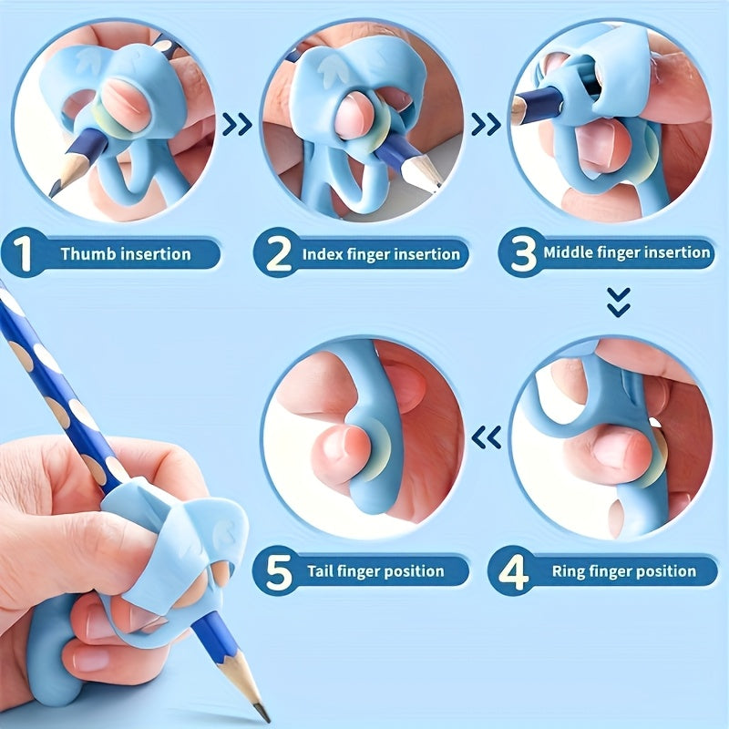 1/2/3/4-Pack Silicone Pen Grip Correctors - Handwriting Practice Aid with Soft Rubber Pencil Holders, Blue & Pink for Improved Posture & Error Correction, Educational Tool, Playful Design, Flexible Design