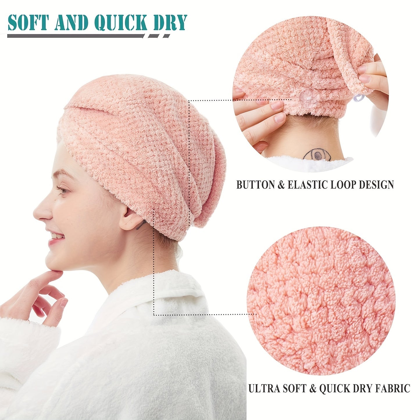 Microfiber Hair Towel Wrap 1 PCS - Soft and Fluffy Waffle Weave, Fast Drying Hair Cap with Button, Knit Fabric, Suitable for Bathroom - Contemporary Polyester Space-Themed Towel for Women, Highly Absorbent