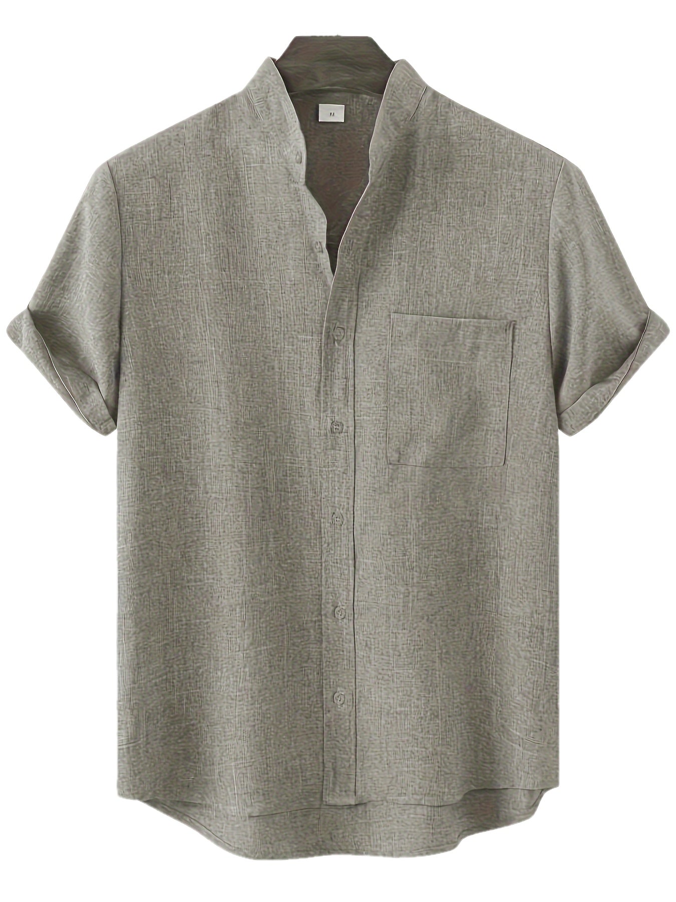 Solid Color Men's Short Sleeve Stand Collar Shirt, Men's Casual Button Up Shirt For Summer Outdoor