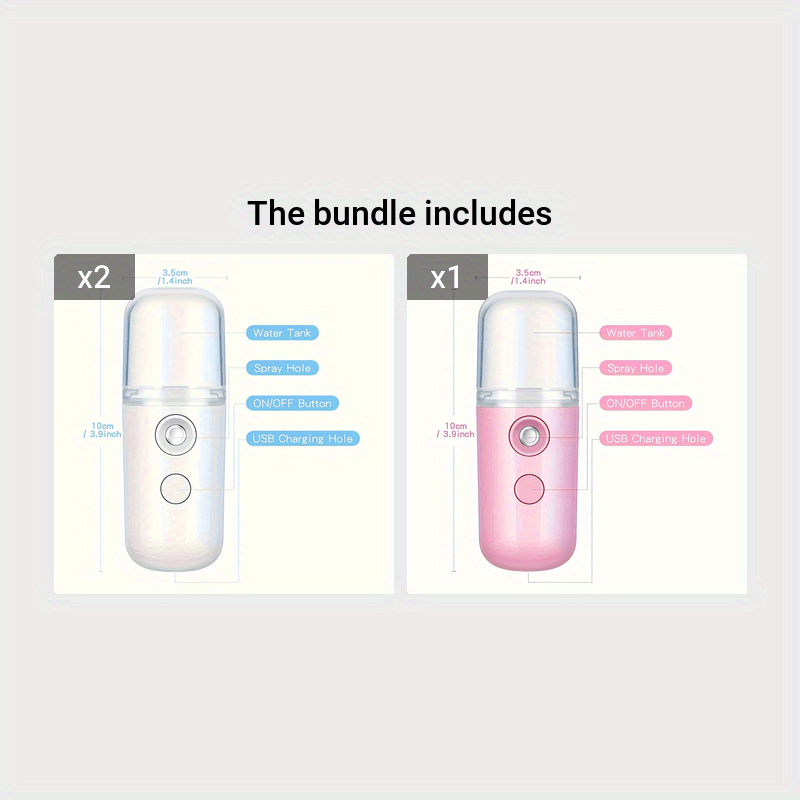 Cloud Prime Portable Mini USB Rechargeable Mist 30ml - Long-Lasting Battery, Formaldehyde-Free, 3 Colors (White/Pink/Red) with Ergonomic Design for Face & Body Hydration, Travel-Friendly Skincare Tool, Sleek Cylindrical Desig