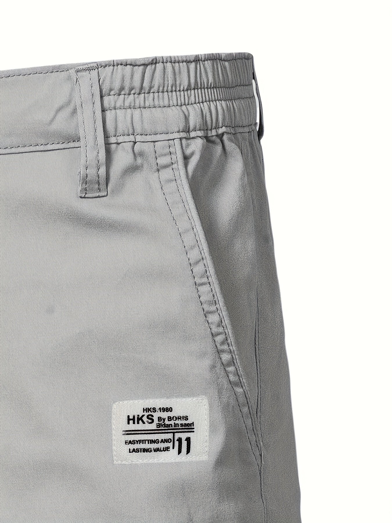 Men'S Classic Solid Color Polyester Short Pants, Casual Golf Wear, Mid Waist, Regular Fit, Slight Stretch Fabric, with Pocket