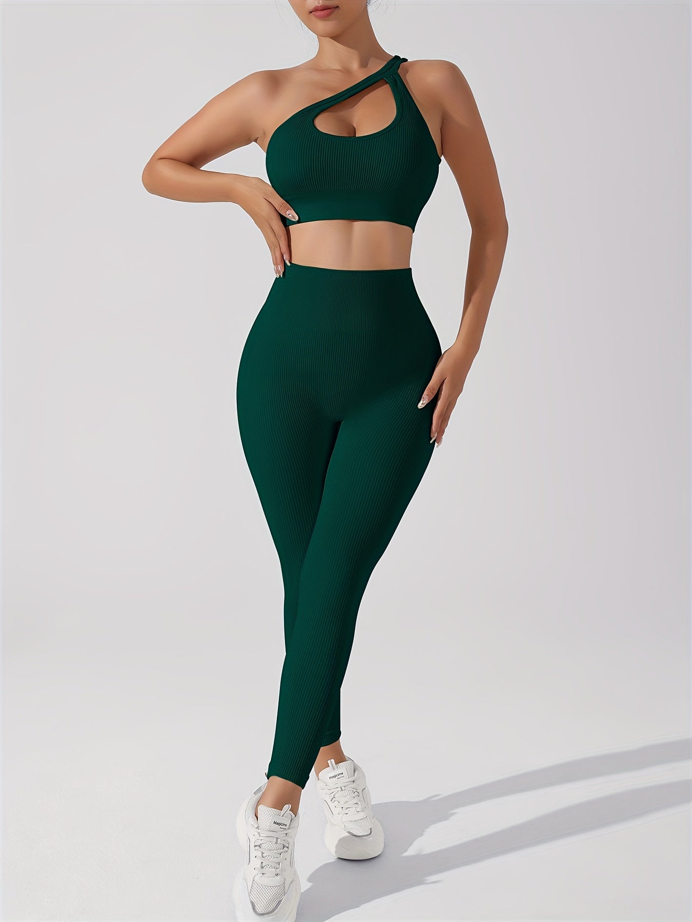 Women's 2pcs Yoga Set: Sexy One-Shoulder Sports Bra & High-Waist Butt Lifting Leggings - Stretchy, Non-See-Through Activewear
