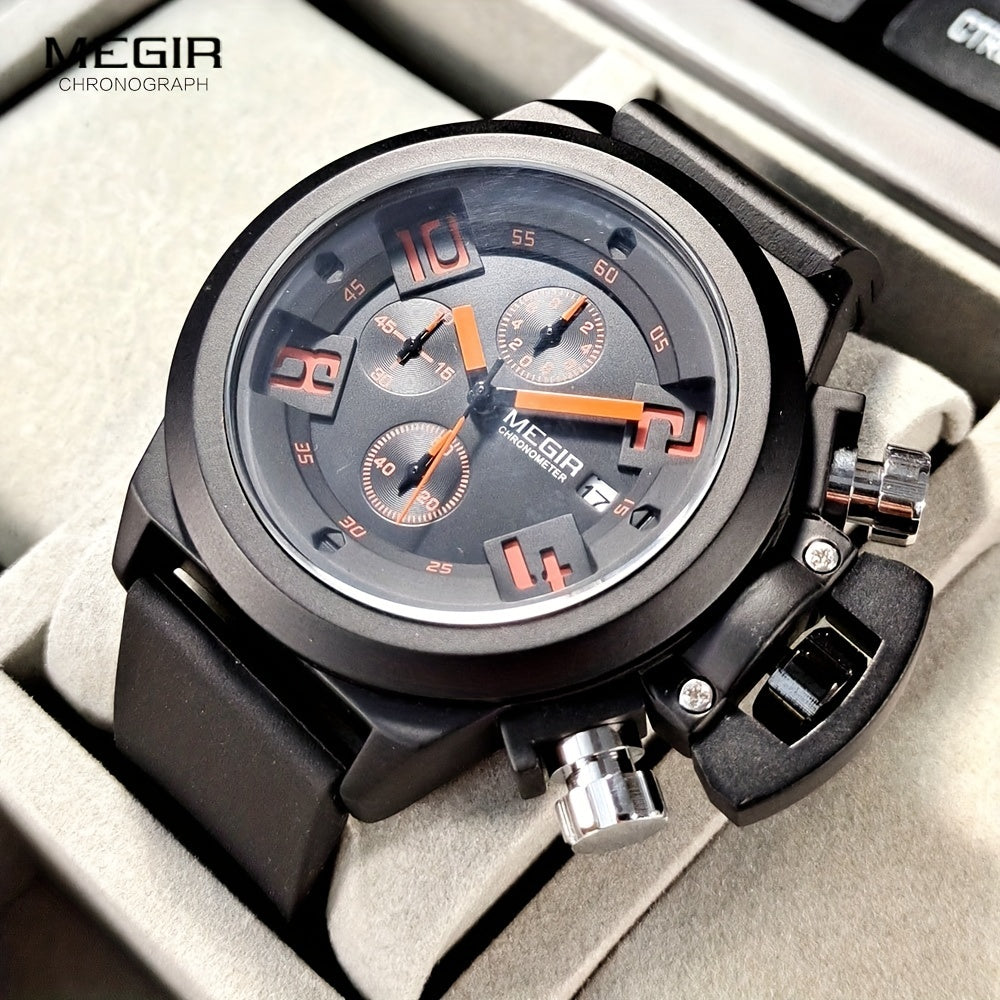 MEGIR Multifunction Men's Watch, Sports Silicone Strap Waterproof Calendar Quartz Watch 2002, Ideal Choice For Gifts
