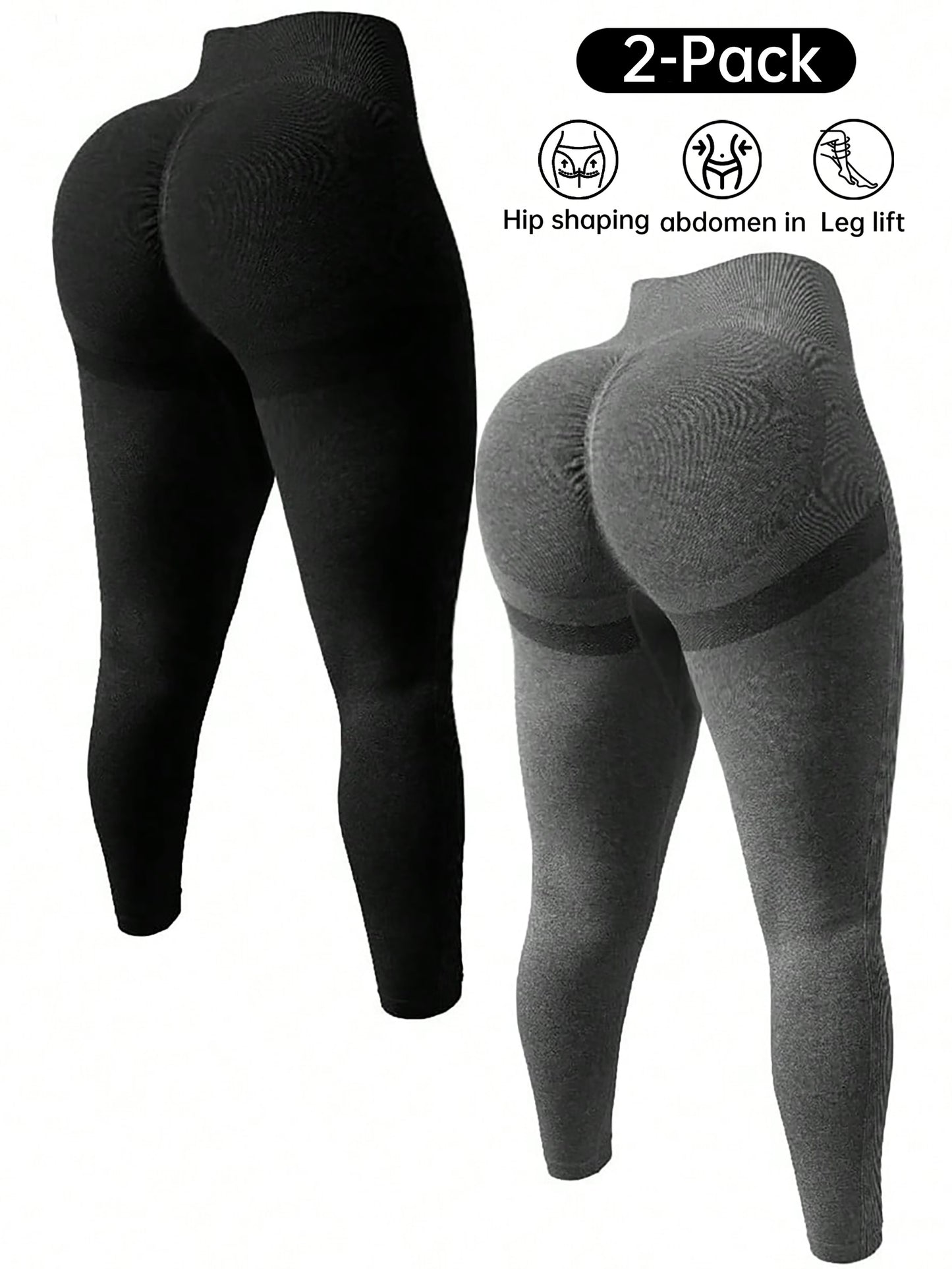 2-Pack Plus Size High-Waisted Butt Lifting Fitness Pants, Women's High Elasticity Quick-Dry Tight-Fit Sports Running Yoga Long Trousers