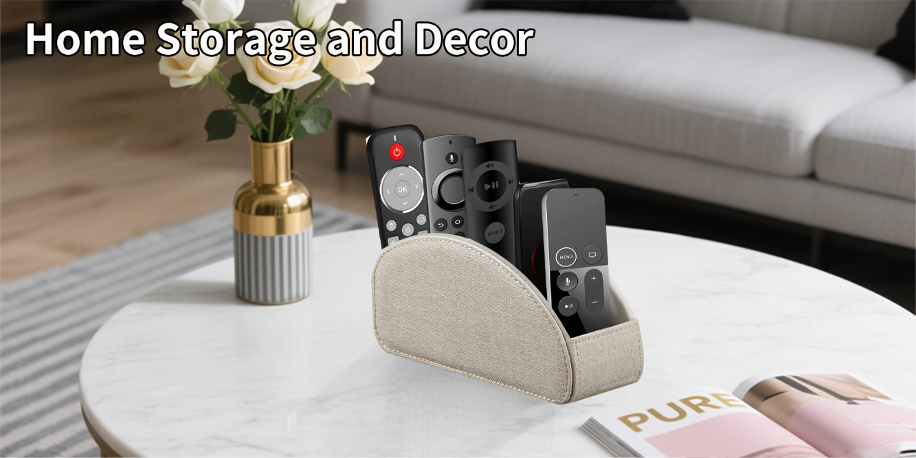 MILITWO 5-Compartment Faux Leather Remote Control Holder - Versatile Desktop Organizer for Appliance Controllers, Brushes, Eyeglasses & Office Supplies - Compact Storage Box with Pen Holder, Ideal for Home & Office Desk Organ