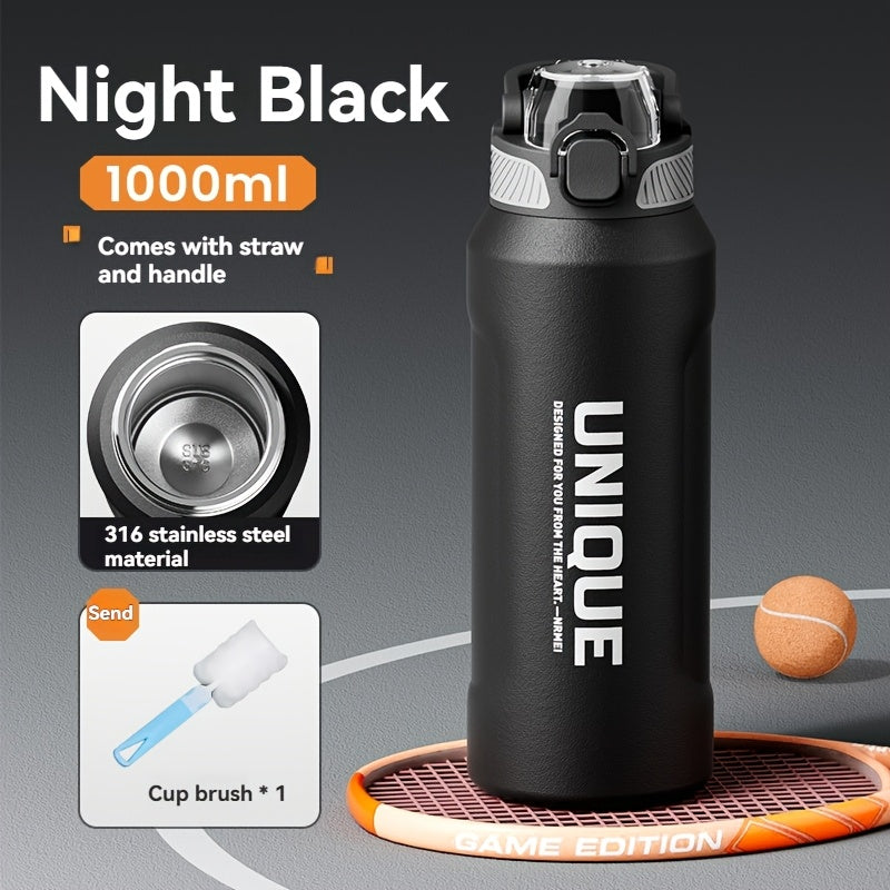 32oz nRMEi Insulated Stainless Steel Water Bottle with Pop-Up Lid, Handle & Straw - 316 Stainless Steel, BPA-Free, 4-Season Hot/Cold Retention, Large Capacity for Outdoor, Travel, Everyday Use, Insulated Water Bottle, Sleek M