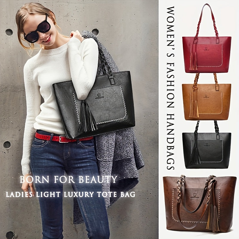 Women's Large Capacity Tote Bag - Elegant -like Handbag with Zipper Closure, Spacious Work Bag for Women, Available in Black/Brown/Red/ - Perfect for Office, Travel, Everyday Use, Sophisticated Design, Sturdy Handle Construct