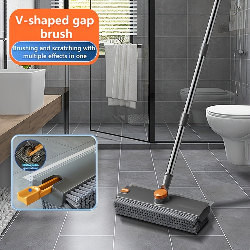 Heavy-Duty Floor Scrub Brush with Long Handle - Stainless Steel & Plastic Construction, Rotating Head for Efficient Cleaning of Floors, Carpets, Walls, Patios, Bathrooms - Durable Multi-Surface Brush for Hardwood, Tile, Linol