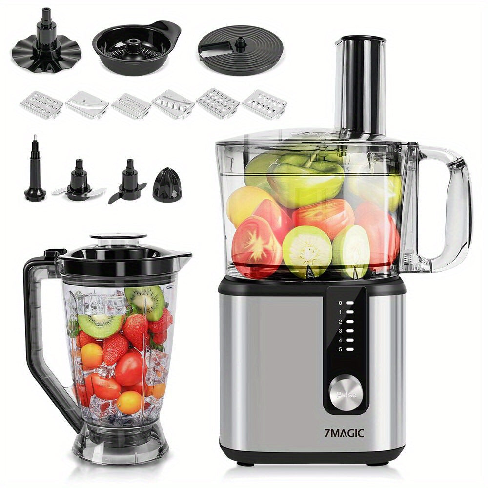 11 in 1 Food Processor Stainless Steel StandMixer 750W Dough Machine 1.8L+1.2L Mixer 5 Levels Mixer, With Chopping Blending Kneading Grinding Whisking Juicing