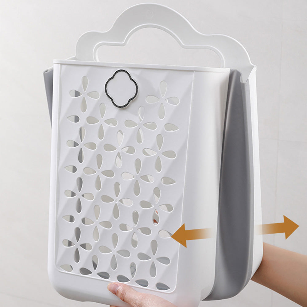 ZREE Large Wall Mounted Laundry Basket (60L, 27x19x39cm) - Foldable Design, Machine Washable, Space saving Bathroom/ Bedroom Dirty Clothes Collector (White/ Grey), Laundry Baskets, Space Saving Laundry Solution, Wall Mounted