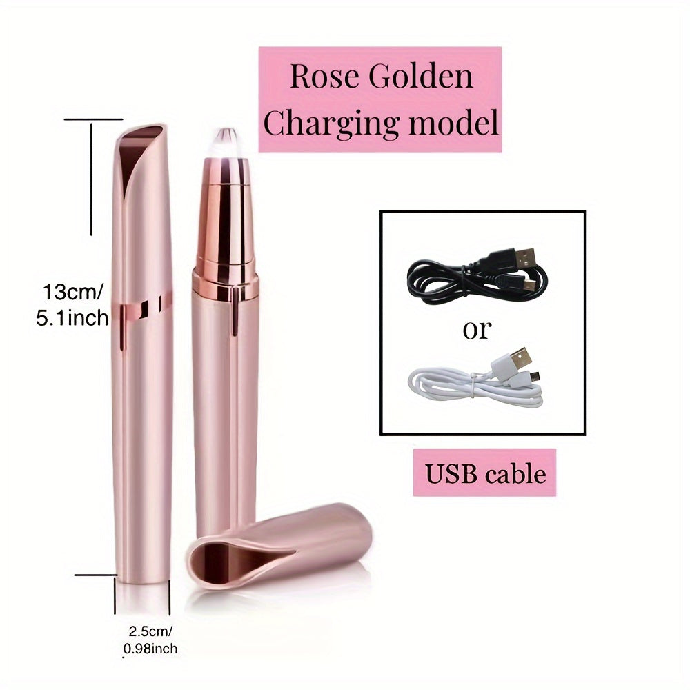 Eyebrow Hair Remover For Lip Nose Facial Hair Removal, USB Rechargeable Painless Precision Portable Electric Eyebrow Trimmer Pen With LED Light, Safe Eyebrow Shaver Razor Tool For Men And Women (Rose Golden) Father's Day Gift