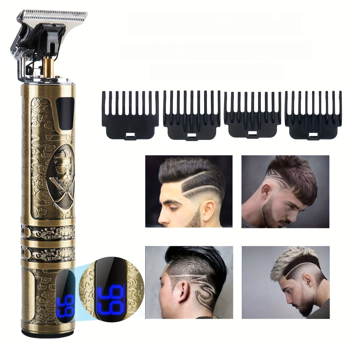LED Display Men'S Electric Shaver, Professional Men'S Hair Clipper, Hair Trimmer, USB-C Rechargeable, Wireless Long Hair Trimmer, Hair/Beard Trimming Kit with 4 Attachments Combs