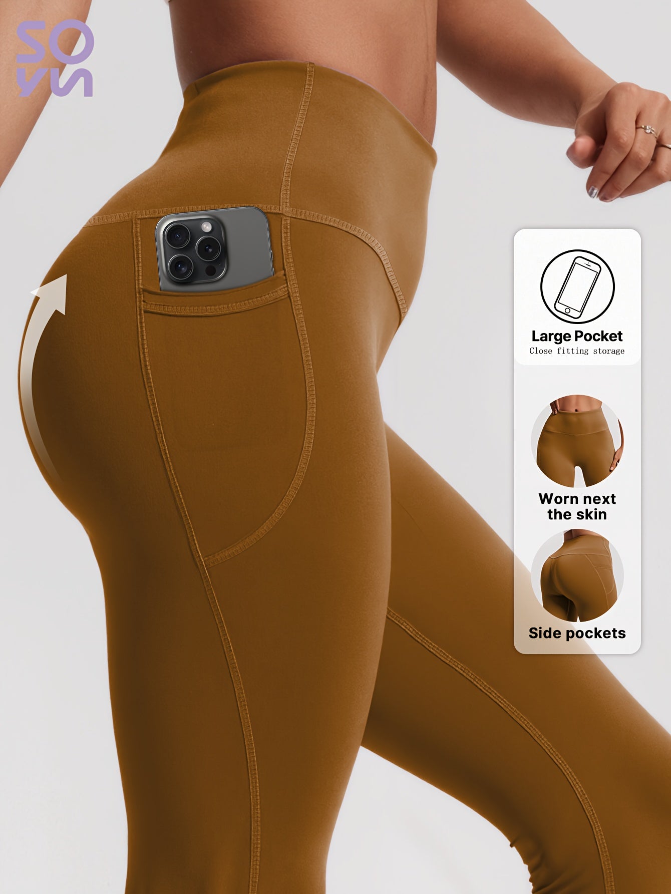 SOYUN Women'S High-Waisted Yoga Leggings with Pockets - Tummy Control Butt Lifting Design, Medium-Stretch Solid Color Workout Pants for Cycling, Running, Gym & Yoga - All-Season Comfort, No Belt Needed, Yoga Pants, Fitness Ap