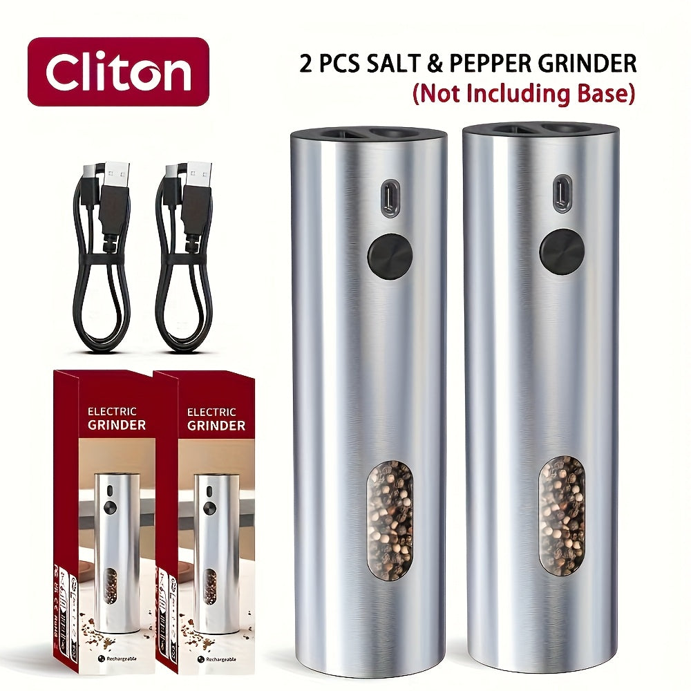 1pc or 2pcs Rechargeable Electric Salt & Pepper Grinder with LED Light - Automatic Salt & Pepper Mills, USB Charging, Adjustable Coarseness, 110ml Large Capacity, Ideal for Kitchen & Dining Use, Kitchen Spice Mill | Modern Ki