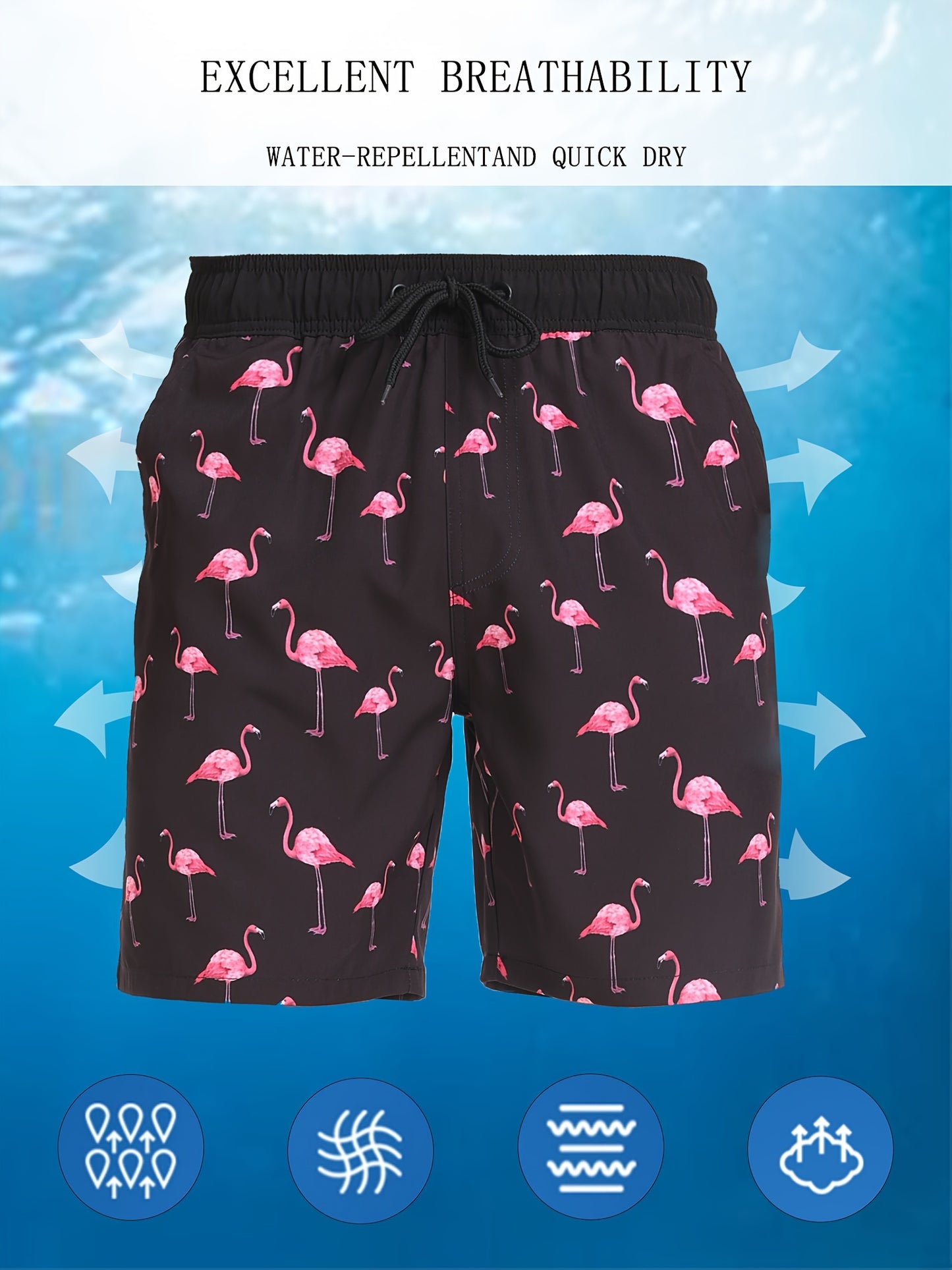Men's Quick-Dry Beach Shorts with Tropical Palm Tree & Palm Leaf Print - Breathable Stretch Fabric for Summer, Outdoor, Hiking, Swimming - Machine Washable Casual Athletic Shorts, Outdoor Activewear, Summer Shorts