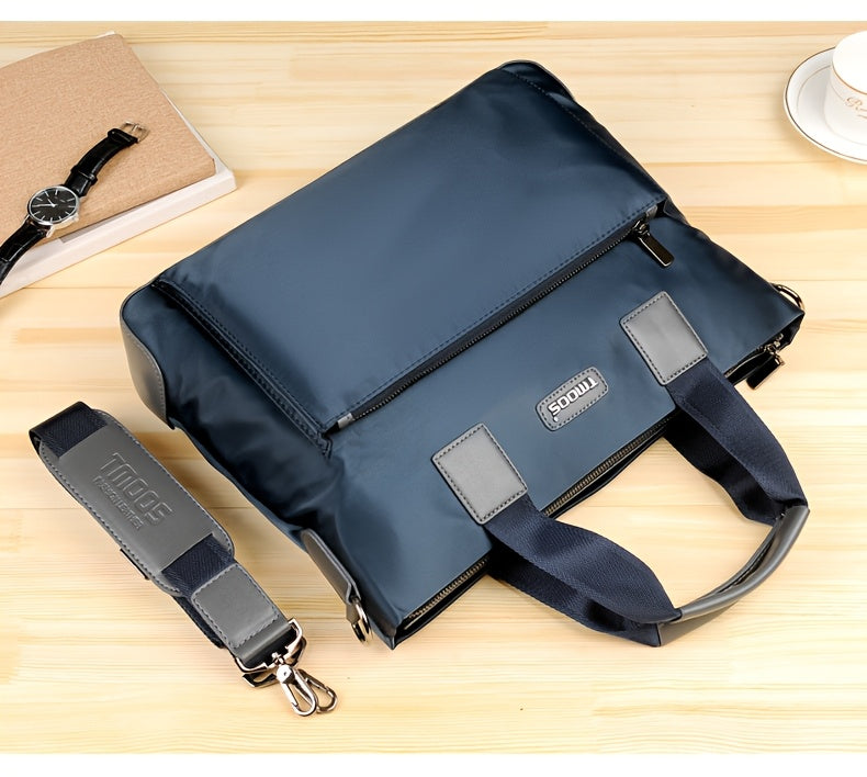 TMOOS Men'S Lightweight Oxford Business Casual Tote Bag - Large Capacity Multi-Compartment, Adjustable Shoulder Strap, Durable & Stylish for Work, Travel, and Everyday Use, Travel Tote Bag, Professional Appearance, Secure Zip