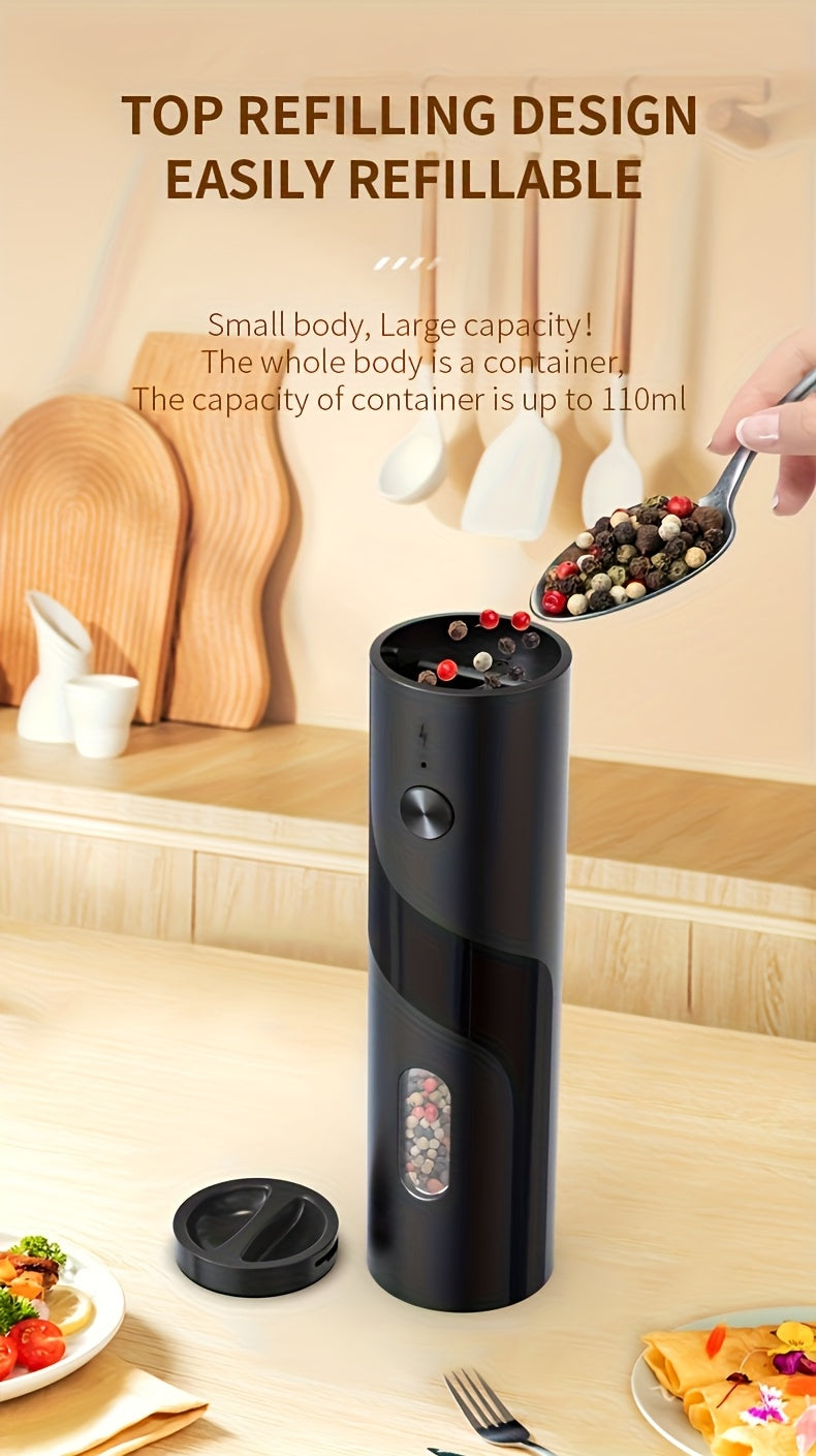 1pc or 2pcs Rechargeable Electric Salt & Pepper Grinder with LED Light - Automatic Salt & Pepper Mills, USB Charging, Adjustable Coarseness, 110ml Large Capacity, Ideal for Kitchen & Dining Use, Kitchen Spice Mill | Modern Ki