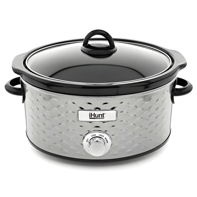 iHunt Bro Slow Cooker PRO, 220W, 4.25L, Premium Stainless Steel Pot, Transparent Secure Glass Lid, Silver