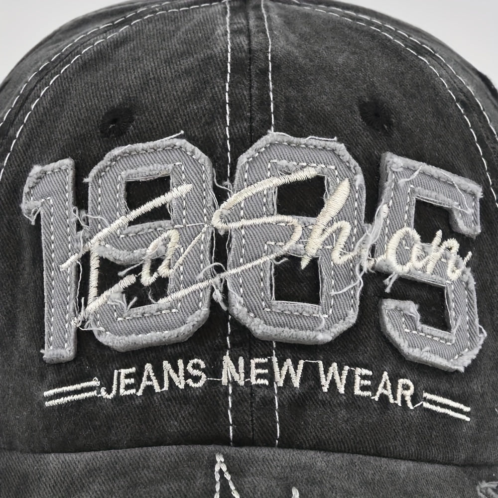 1985 Embroidery Ripped Baseball Cap Washed Distressed Patch Adjustable Dad Hat Vintage Lightweight Sunscreen Sports Hat