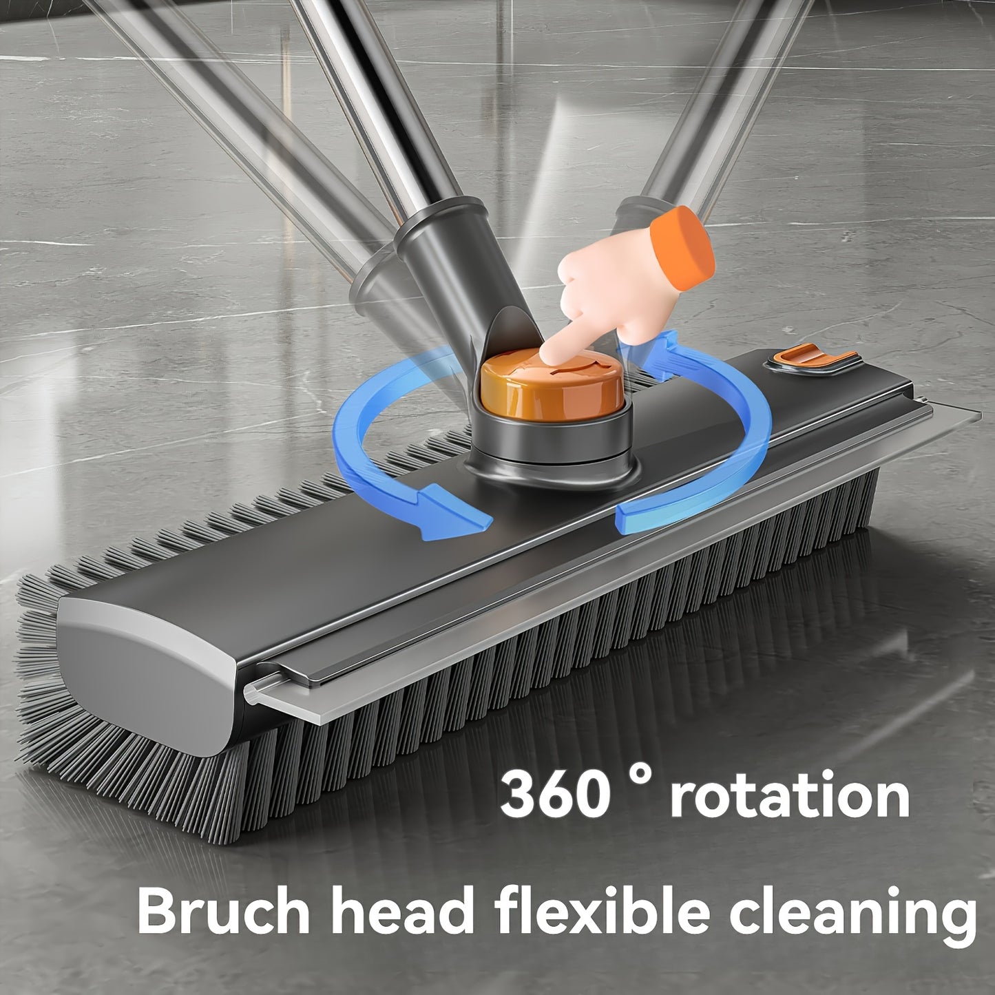 Heavy-Duty Floor Scrub Brush with Long Handle - Stainless Steel & Plastic Construction, Rotating Head for Efficient Cleaning of Floors, Carpets, Walls, Patios, Bathrooms - Durable Multi-Surface Brush for Hardwood, Tile, Linol