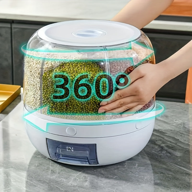 360° rotating partitioned rice bucket, rotatable home-use pest and moisture-proof multi-functional sealed rice storage box, classified grain and bean storage