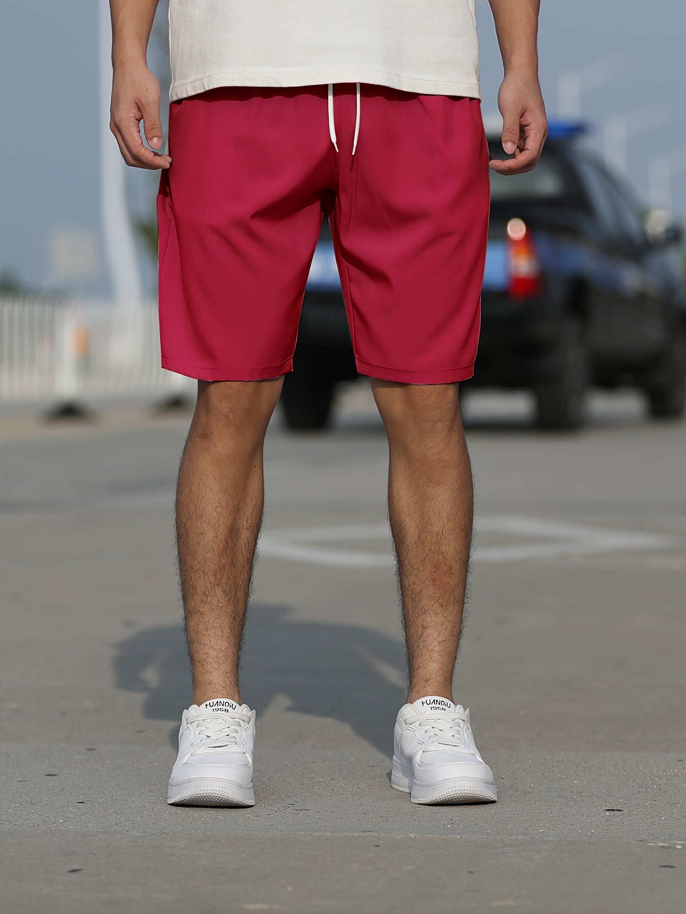 Casual Slightly Stretch Graphic Drawstring Shorts, Men's Clothes For Summer