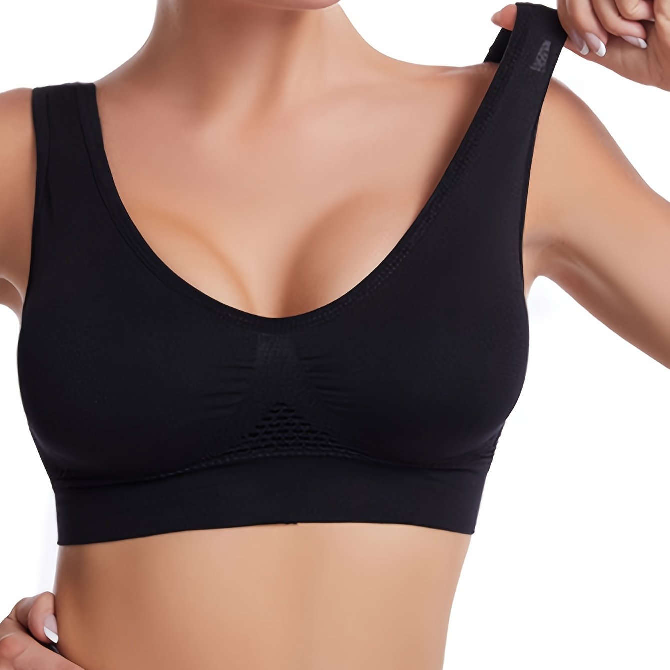 Solid Color Breathable Sports Bra, Round Neck High Stretch Hollow Out Fitness Top, Women's Activewear